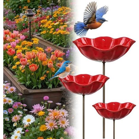 Mangeoire à oiseaux Lot de 3 Métal Forme de fleur Jardin extérieur (1/5)
