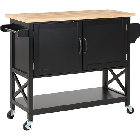 Carrito de cocina negro madera clara MDF estante armario almacenaje ruedas Mele (1/5)