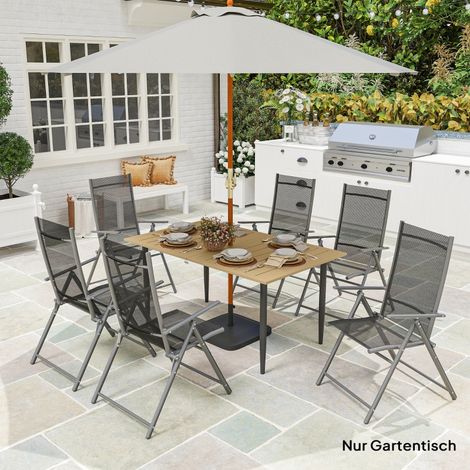 Table de jardin 150x90cm acier étanche avec trou pour parasol couleur marron adaptée au balcon (1/4)