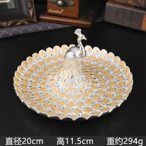 Assiette à fruits secs (Argent Orange) en relief, motif paon, idéale pour la maison, le salon, la salle à manger et le rangement des en-cas.
