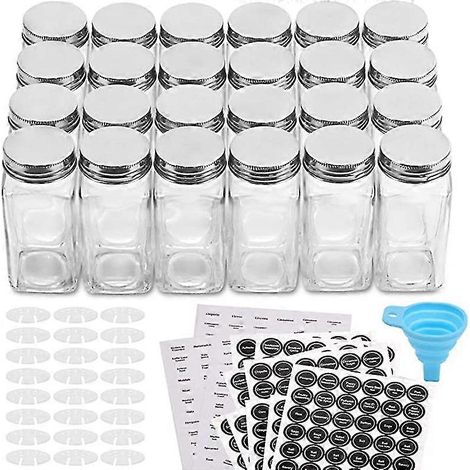 12 Gewürzgläser/-flaschen aus Glas – mit 20 Gewürzetiketten – Streudeckel und kompatibel mit luftdichten Metalldeckeln – inklusive zusammenklappbarem Silikontrichter (1/5)