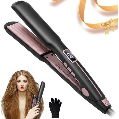 Fer à friser pour créer des ondulations, fer à friser en céramique PTC pour donner du volume aux cheveux, avec température réglable et écran LCD. (1/5)