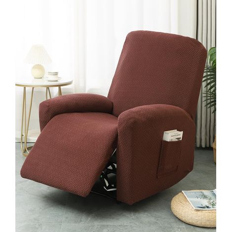 4 Pièces Housse de Fauteuil Relax, Jacquard Gris Clair, Extensible avec Poche, pour Canapé Inclinable Électrique et Manuel (1/5)