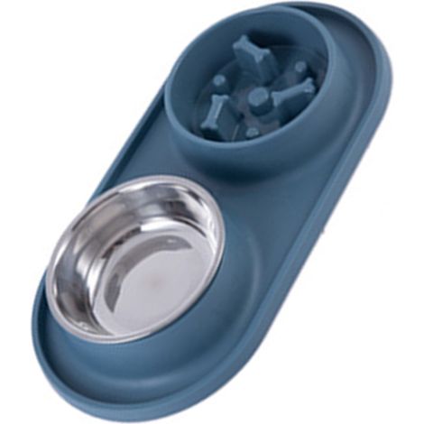 Double gamelle pour animaux de compagnie, Double mangeoire pour chien, Silicone, acier inoxydable, nourriture pour chat, eau pour petits et grands animaux de compagnie, bleu (1/5)