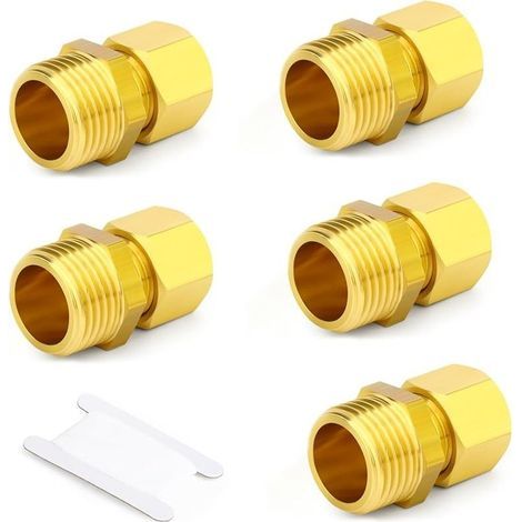 2 Pcs Raccord à compression en laiton, 8mm tube x 3/8" BSP Mâle, Raccord droit, pour tubes en cuivre, plastique et aluminium (1/5)