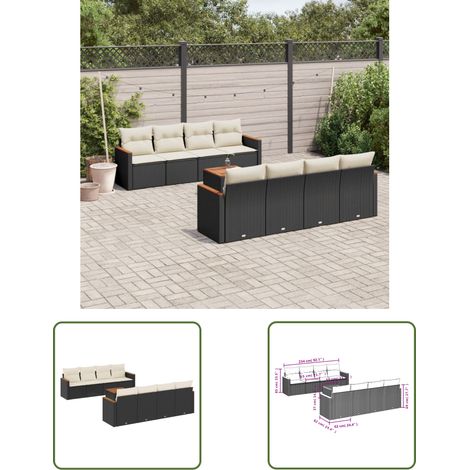 The Living Store 9-tlg. Garten-Sofagarnitur mit Kissen Schwarz Poly Rattan - Gartenmöbel Set - Gartensorte - Outdoor Möbel - Lounge Sofa - Esstisch (1/3)