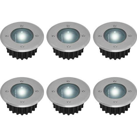 Spot LED Solaire Encastré Sol - Diamètre 85 mm - Acier Inoxydable - IP67 - 6 Pièces (1/5)