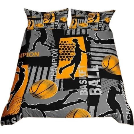 Housse de couette motif basketball 220x240cm, géométrie 3D, microfibre, pour la décoration de chambre d'enfant (1/5)