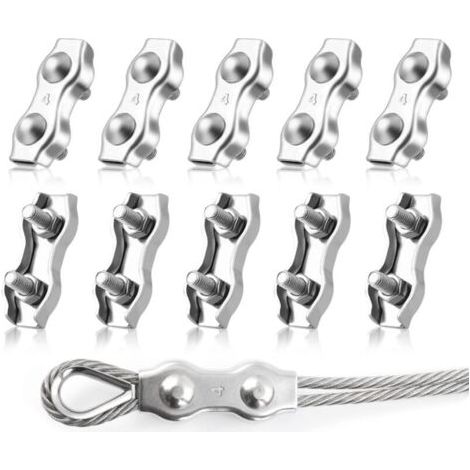 10pièces M4 Duplex Clips Serre-câbles en Acier Inoxydable 304 Pinces Duplex pour Filin pour Cordes à Linge en Câble Métallique Voiles de Soleil Suspendues Patio Fixe (1/5)
