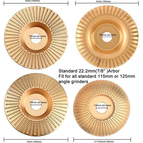 4-teiliges Set aus Wolframkarbid-Holzschleifscheiben zum Formen, Schleifen und Trennen – kompatibel mit 115-mm- oder 125-mm-Winkelschleifern (1/4)