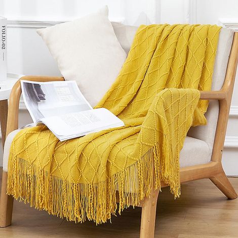 couverture décorative pour canapé-lit avec franges tendance (130240, jaune) (1/4)