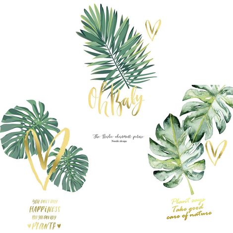 Toile de peinture 3Pcs Décor de Noyau Peinture sur Toile Art Mural Feuilles de Plantes Vertes avec Lettres Style Nordique,A4 21x30cm (1/5)