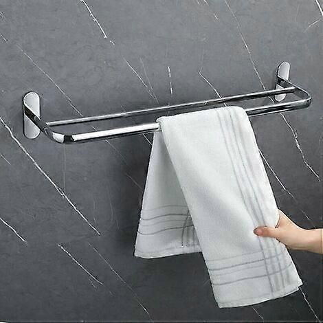 Porte-serviettes double, 40 cm, en acier inoxydable poli SUS304, fixation murale pour salle de bain. Porte-serviettes mural à 2 barres. (1/5)