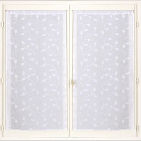 Voilages blancs brodés feuilles, 2X 60x120cm avec tunnel passe-tringle - prêts à accrocher, Atout Ciel (1/2)