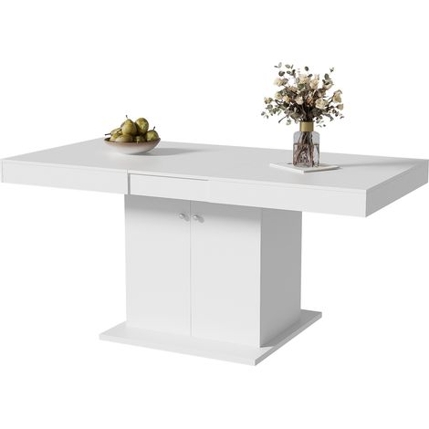 Mesa de Comedor Extensible con Almacenaje, 140 x 80 cm a 180 x 80 cm, Apertura Automática, Blanca (1/5)