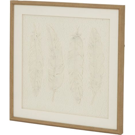 Alta Feathers Art Mounted in Beaded Frame - Wood - L2 x W50 x H50 cm - Brown