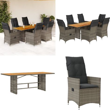 Ensemble à manger de jardin et coussins 7 pcs gris rotin - Chaises de jardin - Table de jardin (1/5)