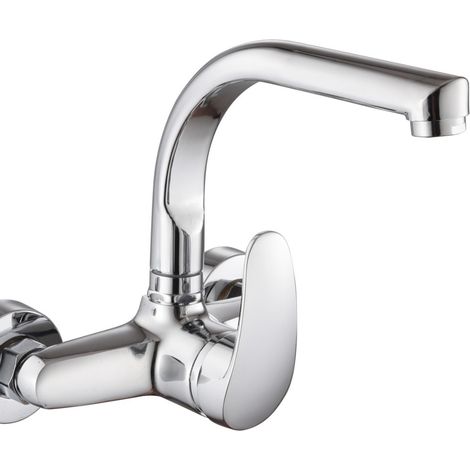 Mitigeur Évier Mural - Bec Hauteur 11 cm - Cartouche Céramique 40 mm - Raccord Laiton 24/100 - Construction Laiton Massif - Finition Chromée - 1 Pièce