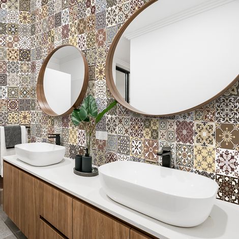 Sticker Mural Carrelage adhésif Cuisine Salle de Bain - 60 STICKERS CARRELAGES AZULEJOS LURIAMIA - 60stickers10x10cm (1/5)