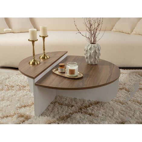 Dmora - Tavolino da salotto Dain, Tavolo basso da caffè, Portariviste per divano, Ripiano da soggiorno, 90x60 h35 cm, Noce e Bianco