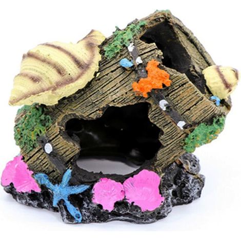 Aquarium Ornement Vue sur Rocheux sous Forme de Cave avec de l'herbe Verte pour Cacher Les crevettes et Les Poissons Paysage Roche Cacher Arbre De Grotte Aquarium Décoration (1/5)