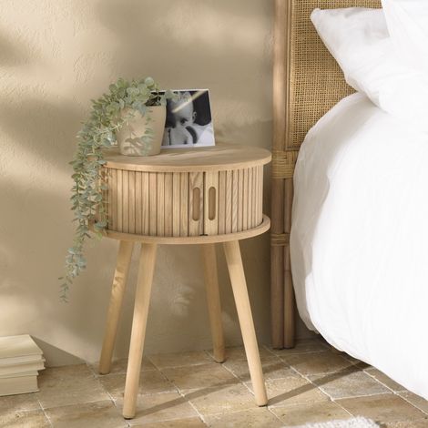 AGATHE - Table de chevet ronde en bois couleur naturelle D40cm