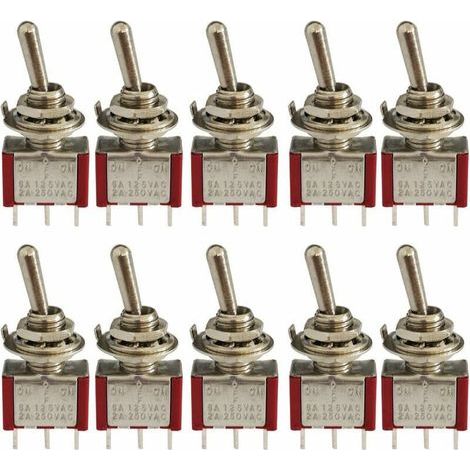 10 Pièce Mini Interrupteur à Bascule, AC 125V 6A / 250V 2A 3 Pin SPDT ON-Off-ON 3 Broches 3 Position SPDT Interrupteur a Bascule Autobloquant pour Pièces D'auto Rouge (1/5)