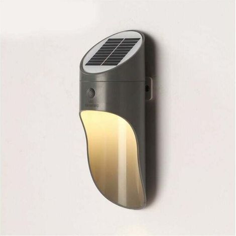 Lampe solaire extérieure, applique murale extérieure, lampe de jardin LED étanche, réverbère de balcon avec capteur de corps humain (coque grise chaude, lumière blanche)