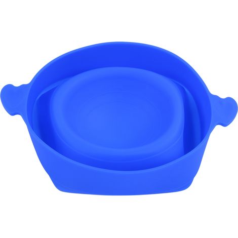 Bol à popcorn micro-ondable avec couvercle transparent et poignée, pliable, en silicone, bleu foncé. (1/5)