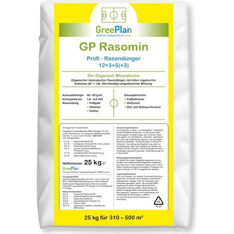 GreenPlan GP Rasomin 25 kg Engrais pour gazon Engrais professionnel pour gazon Engrais universel