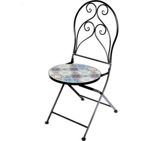Set mit 2 klappbaren Bistro-Gartenstühlen der Kollektion PORTO – Dekorative Mosaik – Schwarzes Metall – 30x50x93 cm (1/2)