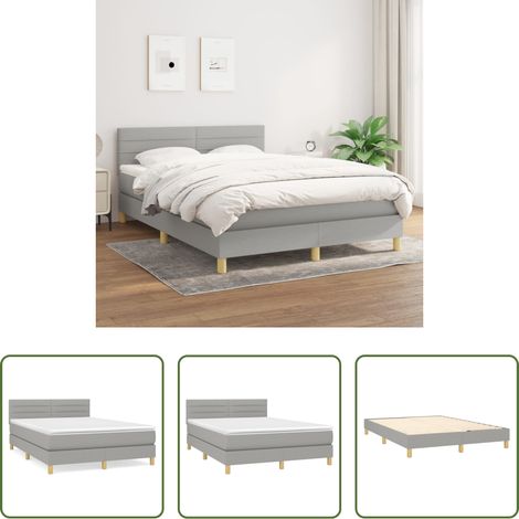 vidaXL Matelas à ressorts ensachés -  Sommier à lattes de lit avec matelas Gris clair 140x190cm Tissu (1/5)