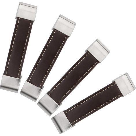 Poignées de tiroir en cuir PU, poignées de meubles, adaptées aux coiffeuses/tiroirs/cuisines/armoires/penderies, lot de 4 (marron, 128 mm) (1/5)