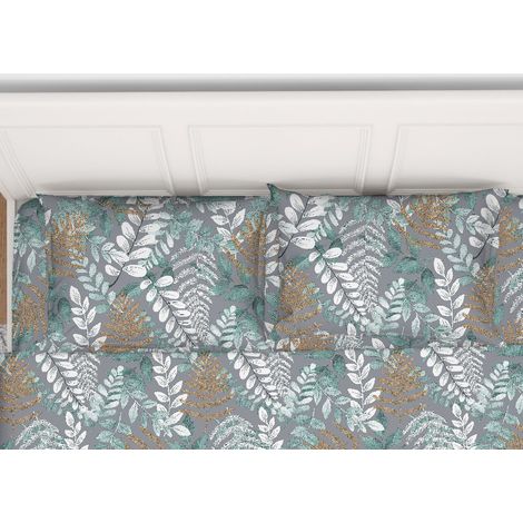 Coppia Federe Cuscino Letto 100% Cotone Disegno Foglie Bottoni Laterali (1/5)