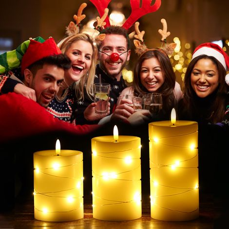 Lot de 3 bougies sans flamme avec kit de cordes torsadées, têtes lumineuses constantes, effet d'éclairage/lumière, 2 piles AA, fonctionne pour intérieur et extérieur, dîner, fête, mariage, Noël, décor (1/5)