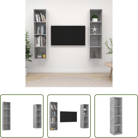 Wandregal - TV-Wandschränke 2 Stk. Betongrau Holzwerkstoff (1/5)