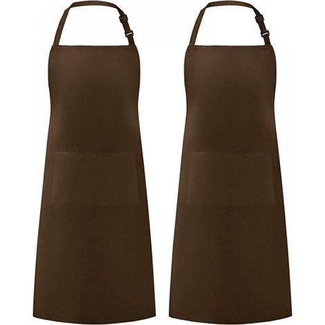 2 Pieces Brown Kitchen Aprons for Men Women, Household Apron Tool Holder Aprons with 2 Pockets for BBQ, Adjustable Adult Gardening Apron for Gardening (1/3)