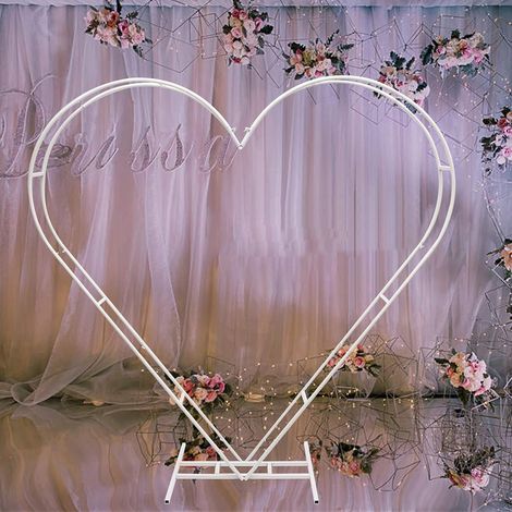 Arche de mariage en métal - Fleurs - Ballon - Décoration de mariage - Décoration de mariage - Cœur blanc - 2,05 m (1/5)