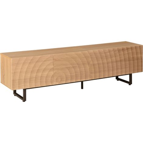Meuble TV naturel avec design à texture 3D, 180 x 38 x 51,5 cm, rangement combiné avec portes et tiroirs (1/5)