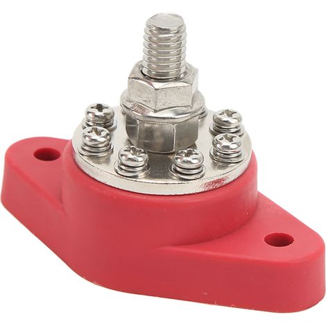 Borne de distribution d'alimentation à goujon unique rouge M10 de 3/8 po pour batterie 12 V/48 V, borne de jonction, bloc de barres omnibus, goujon pour voitures, camping-cars, bateaux et camions (1/5)