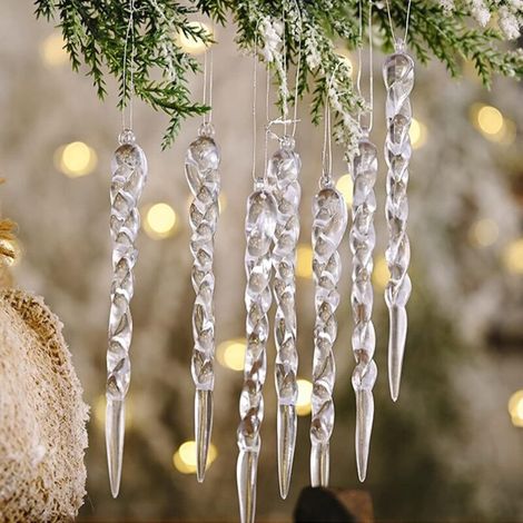24pcs clair glaçon ornement, boules de Noël glaçons suspendus ornements avec lanière glaçon décorations d'arbre de Noël glaçon extérieur Noël Decs (13cm) (1/5)