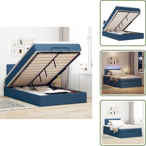 The Living Store Ottomane Bett mit Matratze & LEDs Blau 120x200 cm Stoff - LED Beleuchtung