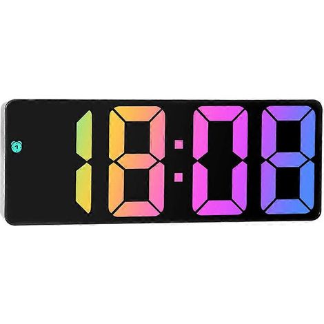 Réveil électronique LED à grands caractères, horloge de chevet, grand écran couleur, noir (1/5)