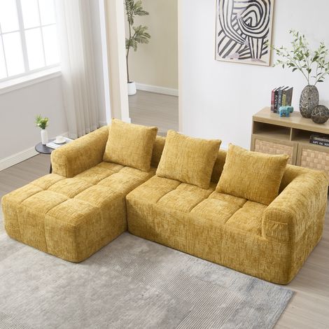 Divano angolare modulare 250 x 158 x 60 cm giallo DESVIAE (1/5)