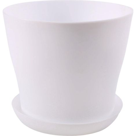 Pot de fleurs rond en plastique brillant avec soucoupe, blanc brillant, pour la décoration de la maison et du jardin - 17 cm (1/4)