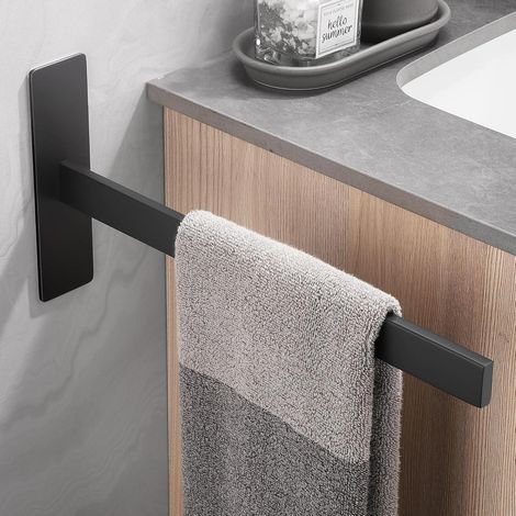 Handtuchhalter ohne Bohren 38cm Edelstahl Gebürstet Schwarz Rechteckig Einarmig Wandmontage (1/5)