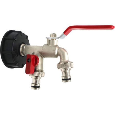 Ibc S60x6 Robinet de vidange en laiton à double sortie, vannes doubles 1/2", diamètre de sortie 1/2", diamètre d'entrée 60 Mm (1/5)