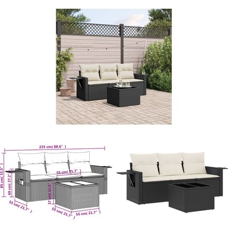 Salon de jardin 4 pcs avec coussins noir résine tressée - Ensemble Salon De Jardin - Meuble Extérieur - Résine Tressée - Rotin Synthétique - Mobilier De Jardin - Home & Living (1/3)