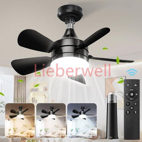 Petit ventilateur de plafond avec lampe LED E27 40 cm – télécommande, 3 vitesses, dimmable, noir (1/5)
