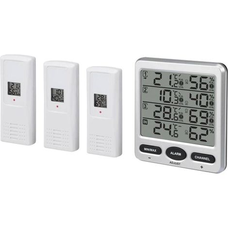 YMYNY 8-Kanal 433 MHz Kabelloses digitales LCD-Thermo-Hygrometer für den Innen- und Außenbereich mit drei Fernsensoren, Hygrometer-Komfortstufen-Alarmfunktion (1/4)